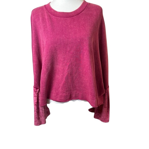 Free People Glorious Sweatshirt XS Bell Velvet Sleeves Oversized Cropped Maroon - Picture 5 of 14